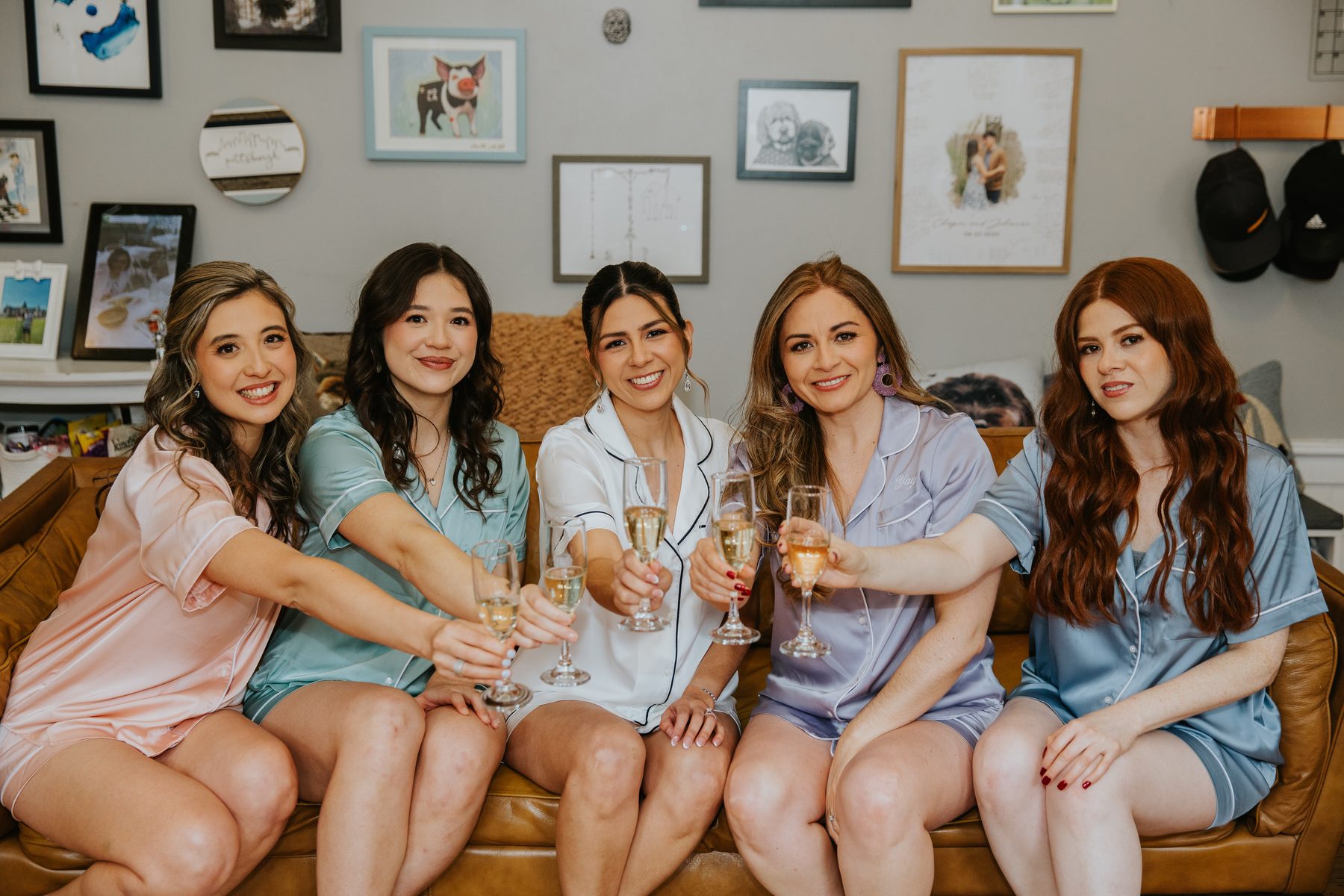 Bridesmaids in matching robes before the ceremony — GISS Beauty bridal party